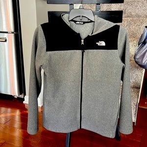 Youth XL The North Face Glacier full zip hooded jacket. Grey and black.